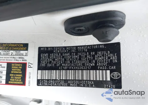 2017 Toyota Camry Se from USA, damaged, VIN 4T1BF1FKXHU363217